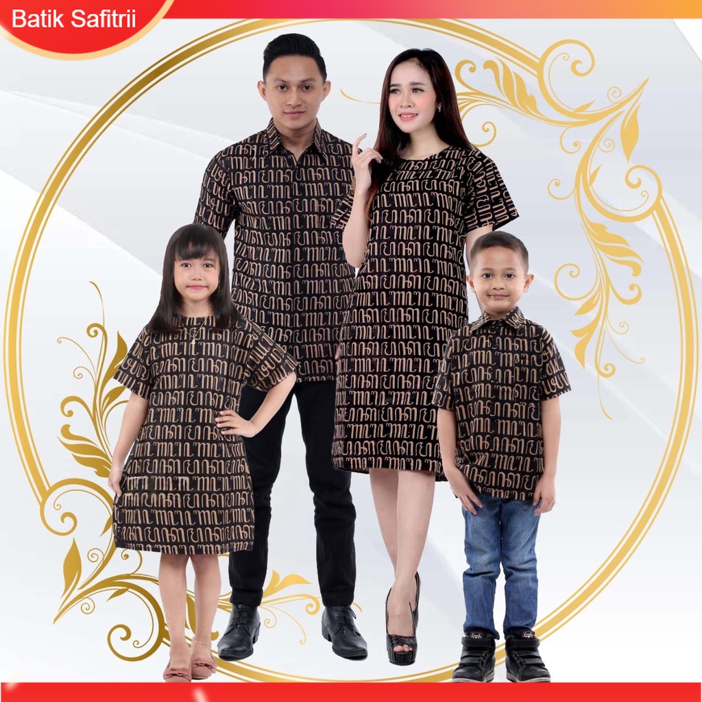 Couple Keluarga - Batik Keluarga Natal - Ibu Bapak Anak - Motif Aksara Jawa Hanacaraka - Dress Tunik