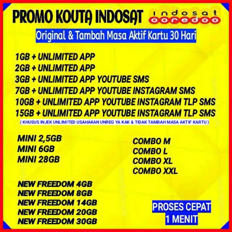 MURAH Indosat Data Kuota Unlimited, Freedom Combo, Mini, IM3 Mentari | Shopee Indonesia