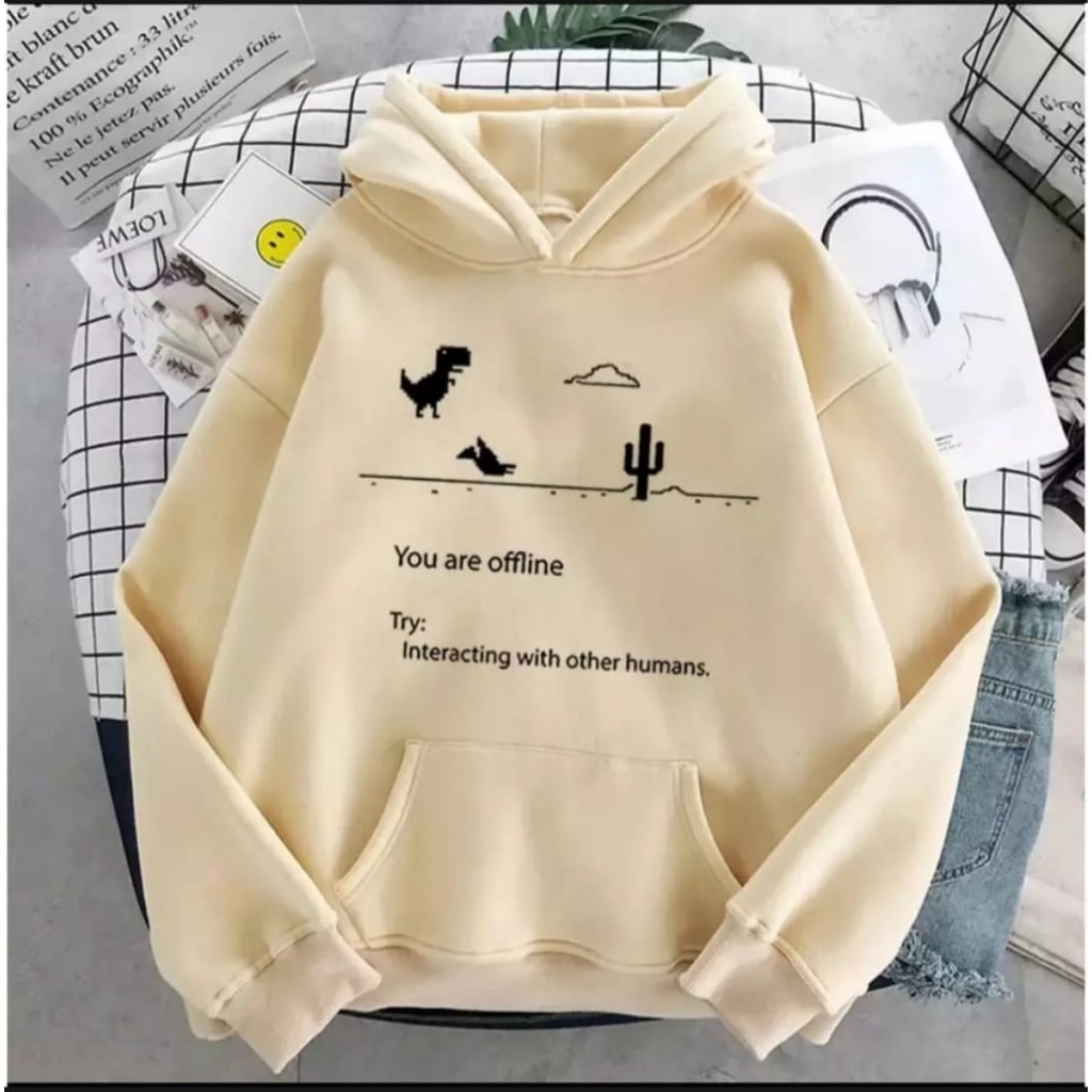 hoodie wanita Offline notice dino korean style hodie sweater cewek terbaru 2021 jaket wanita polos T
