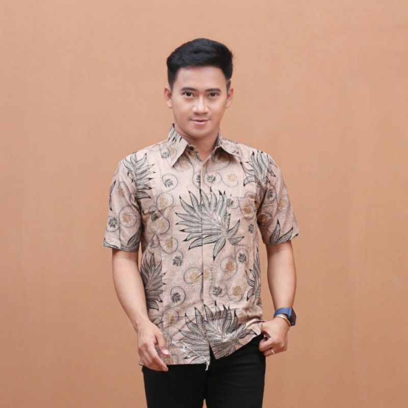 tey-17 Batik wanita ASJ SA HRB026 Kenongo Kemeja Tosca Pendek-Mur