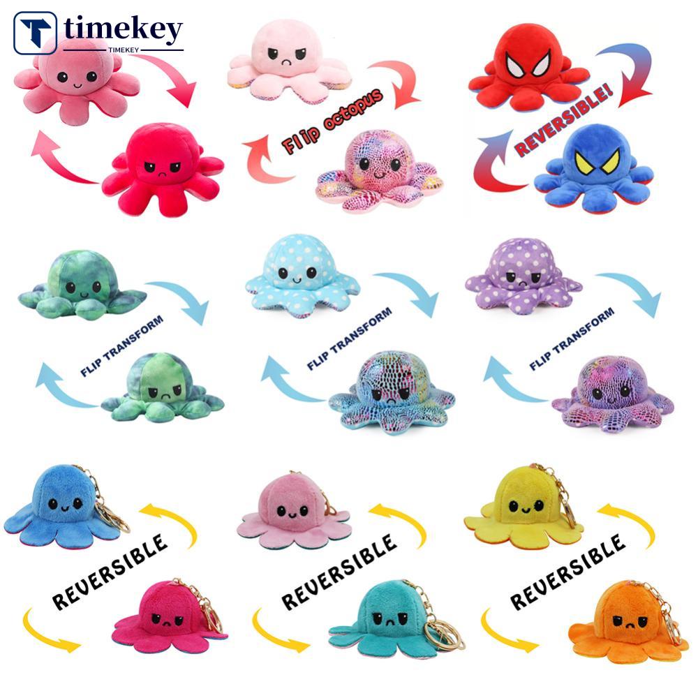 Timekey Mainan Boneka Plush Gurita Dua Sisi Reversible Untuk Hadiah Ulang Tahun Anak F5W4