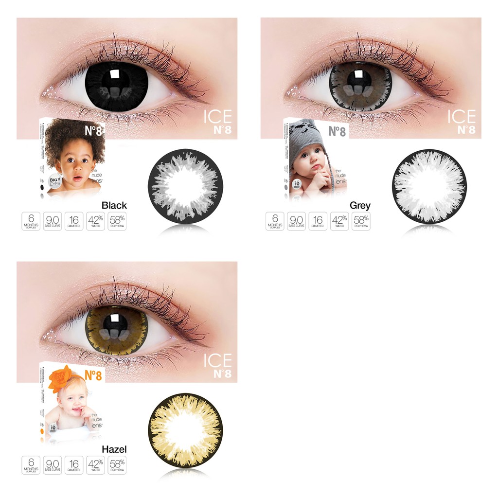 Softlens N8 DIA 16.00mm  NORMAL &amp; MINUS BLACK GREY HAZEL BLUE (-0.50 S/D -3.00) GRAY softlense/Lensa  Kontak/BS