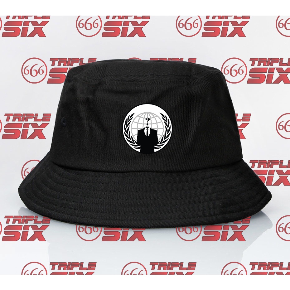 Topi Bucket Anonymous Hacker Logo