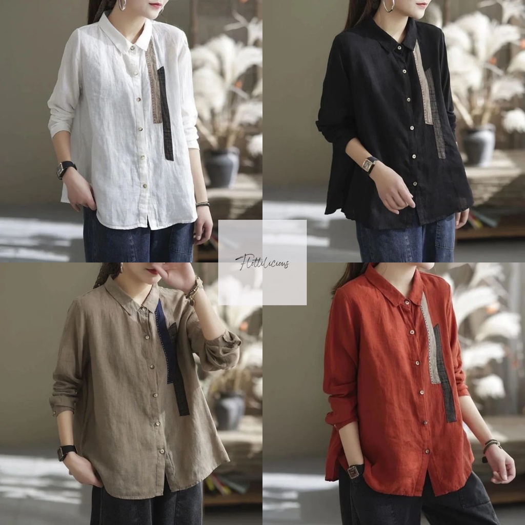 MALENA SHIRT / BLOUSE LINEN / ATASAN MURAH / KOREAN STYLE