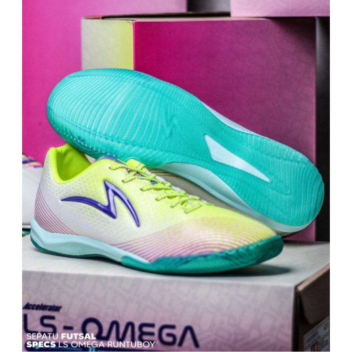 SEPATU FUTSAL SPECS ACCELERATOR LS OMEGA RUNTUBOY IN CLOUD CREAM /SAFETY YELLOW/BREEZE