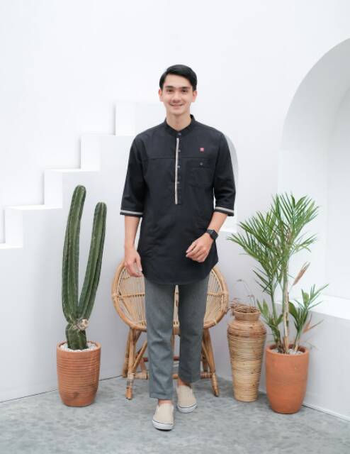 BAJU KOKO KURTA PAKAIAN MUSLIM PRIA BERKUALITAS WARNA DENIM HITAM PUTIH CHOCOMILK UKURAN M L XL