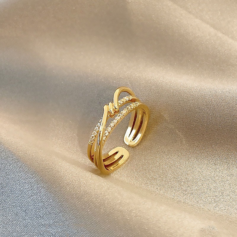 Cincin Jari Telunjuk Model Simpul Silang Aksen Berlian Untuk Wanita