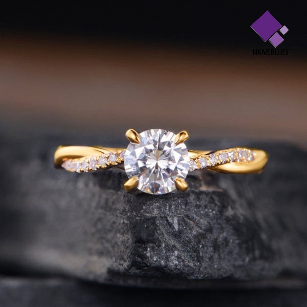 Naiveblue &gt; Cincin Kawin Elegan Aksen Zircon Full Berlian Imitasi Untuk Perhiasan Wanita