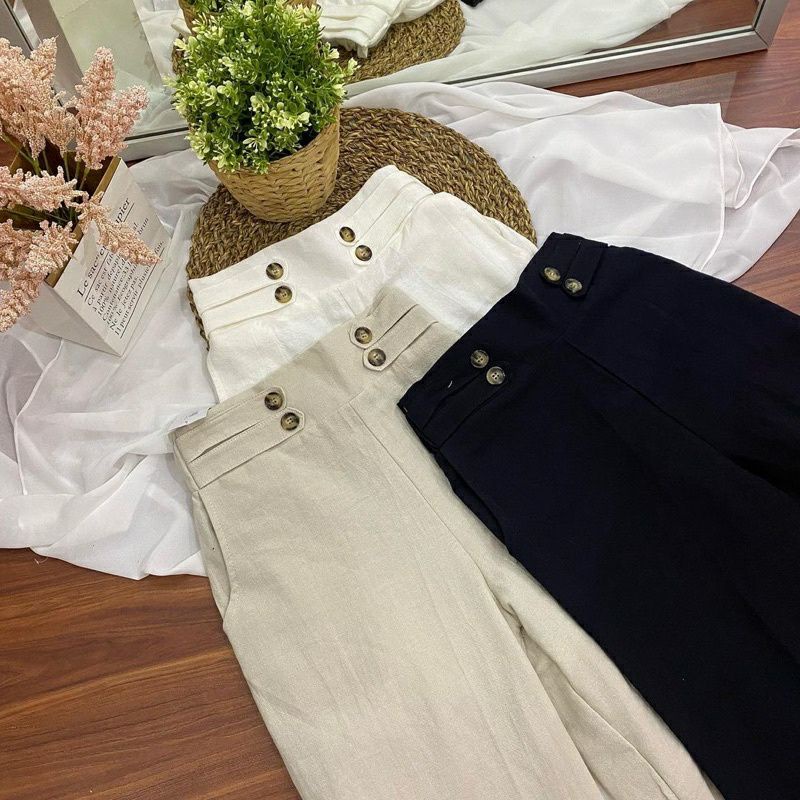 [1KG MUAT 4PCS] KULOT LINEN DOUBLE SIDE BUTTON HITS OOTD