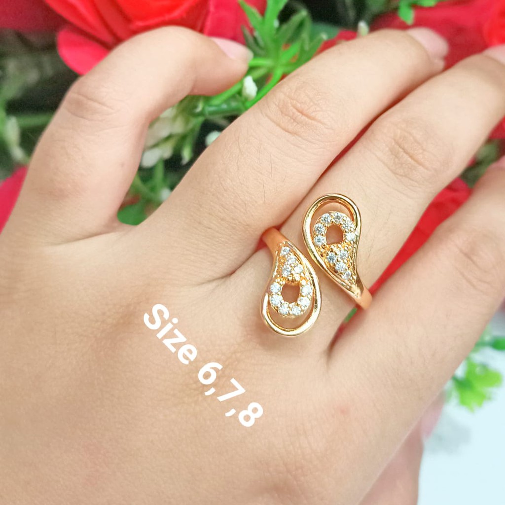 Cincin Dewasa Permata Zircon Gold Perhiasan Wanita Korea (COD)