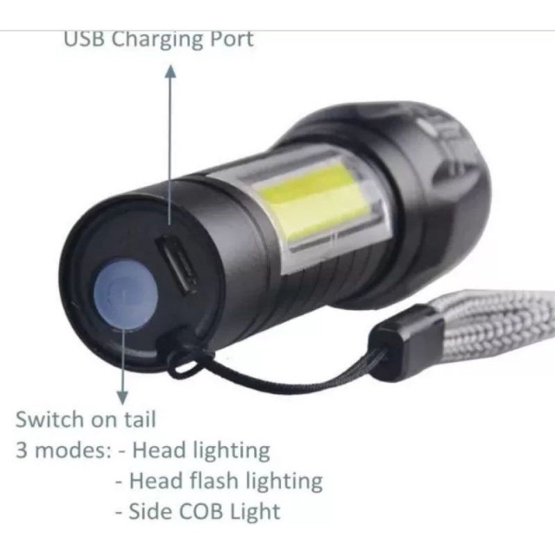 Senter Swat Mini Zoom Senter Camping LED COB Super Terang Flashlight