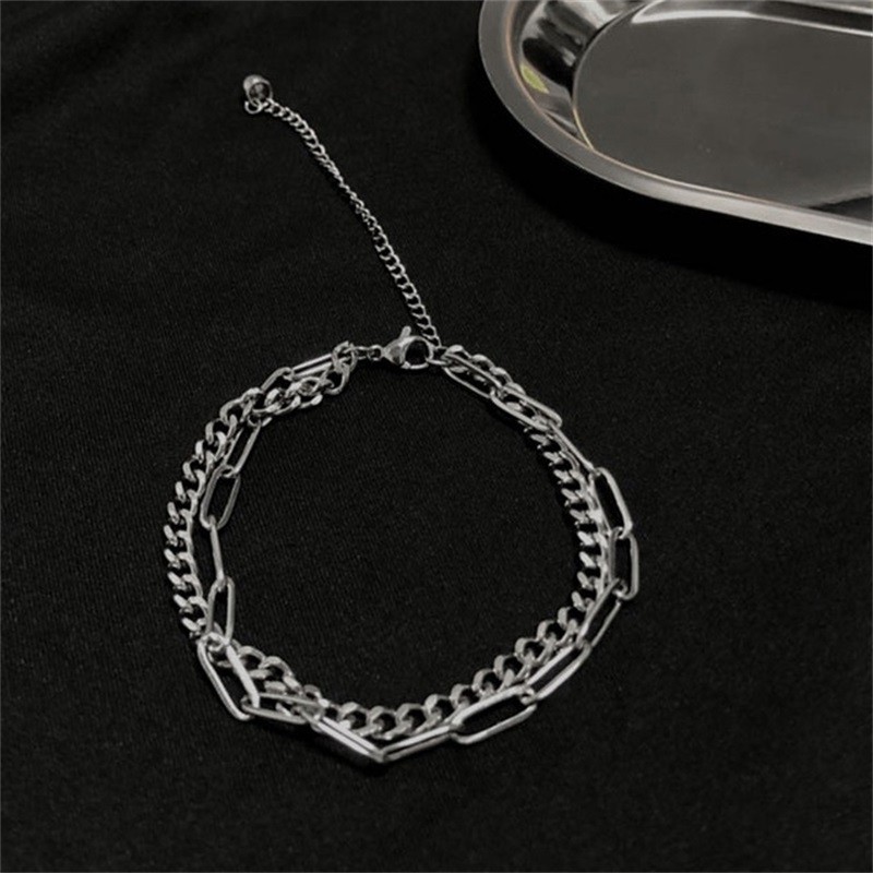 Gelang Bahan Titanium Steel Model Double Layer Gaya Korea Untuk Pria Dan Wanita