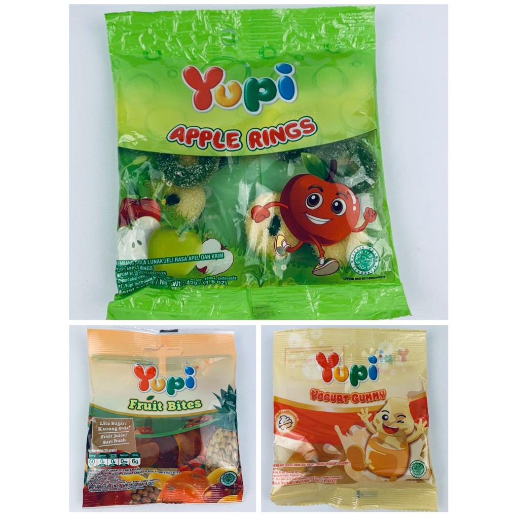 PERMEN YUPI APPLE RINSS/FRUIT BITES/YOGURT GUMMY