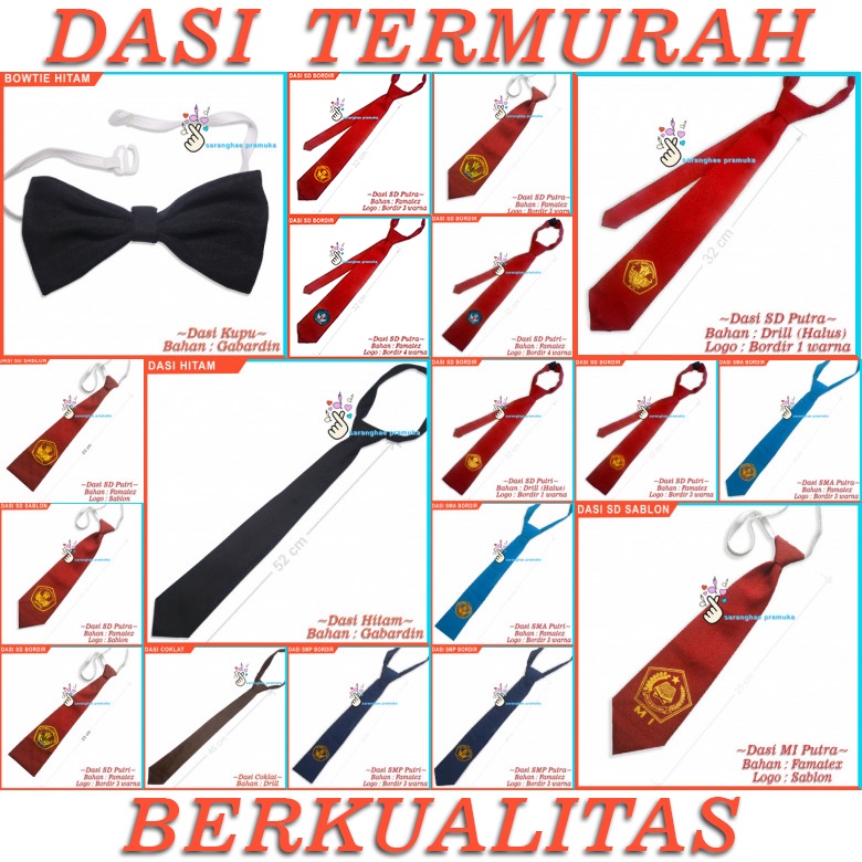 Dasi Sekolah SD SMP SMA Coklat Dasi Hitam Dasi Satpam Dasi Pramuka Dasi Kupu Kupu Dasi Bow Tie Bowtie