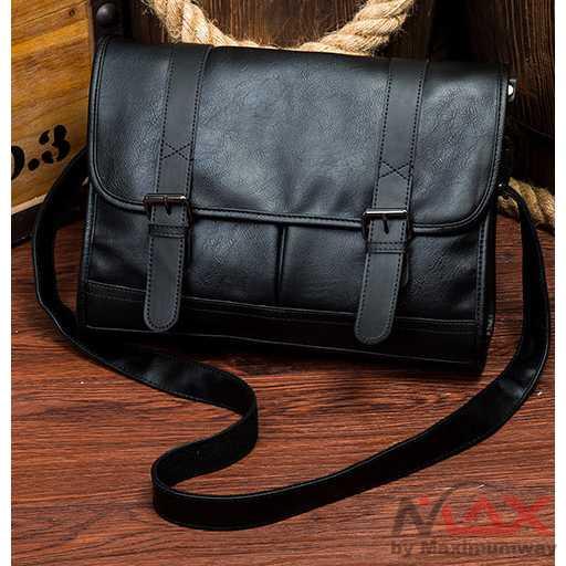 Tas Kerja Kulit PREMIUM Selempang Pria Kantor Bahan Kulit - 310 Warna Hitam
