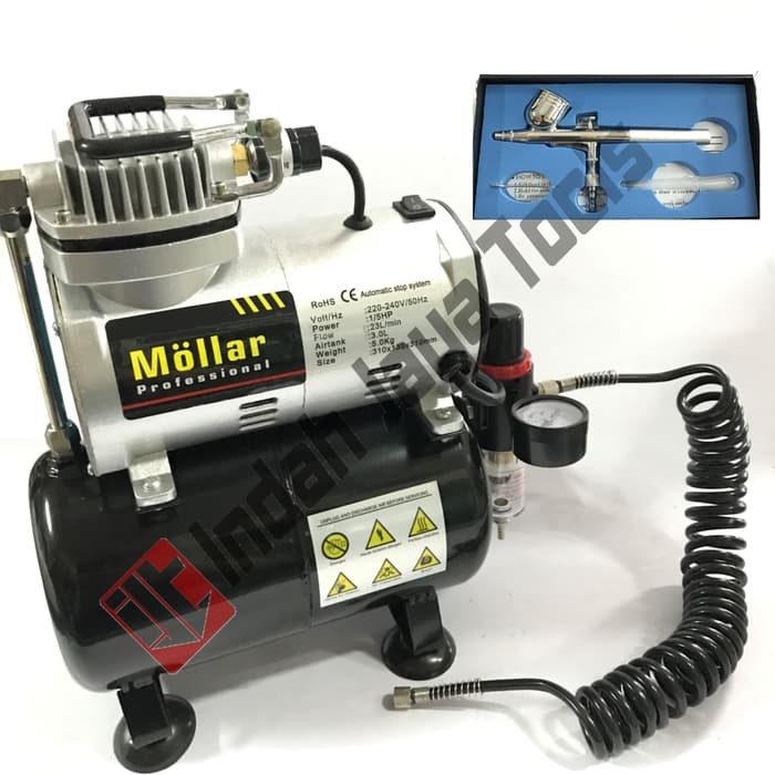 PAKET Mini Kompresor Mollar + Pen Air Brush Kit - Compressor Oilless