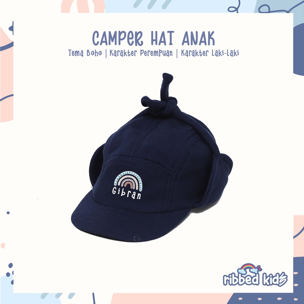 GRATIS SABLON NAMA  Topi Anak CAMPER Hat Pake Tali Usia 1-8Th By Ribbedkids