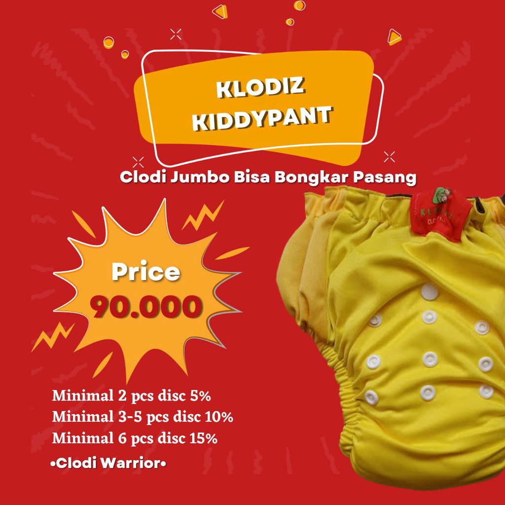 Klodiz Kiddypant Clodi Celana Jumbo All in one Insert Menyatu Bisa Dikeluarkan Cepat kering Karet Adjustable BB 20-30 Kg