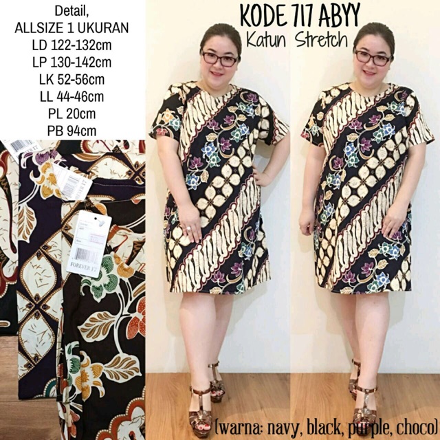 SUPPLIER JUMBOBIGSIZE: BAJU DRESS TERUSAN KATUN STRETCH MELAR BATIK JUMBO BIG SIZE PLUS BAGUS 717
