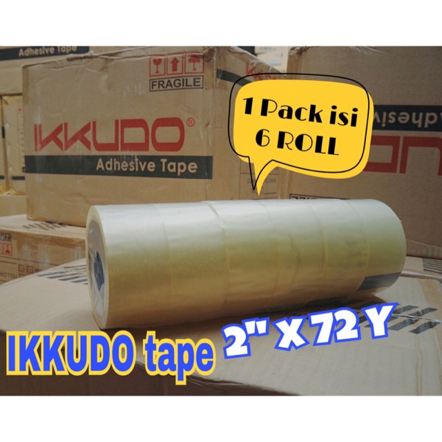 

Paket 6 ROLL - IKKUDO lakban bening/ coklat 2” -45MM x 72 Yard