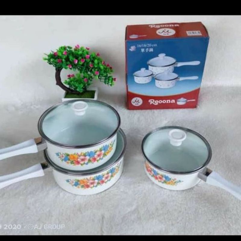 PANCI ENAMEL REOONA GAGANG ISI 3 PCS / PANCI ENAMEL / ALAT DAPUR PANCI / PANCI GAGANG TUTUP KACA