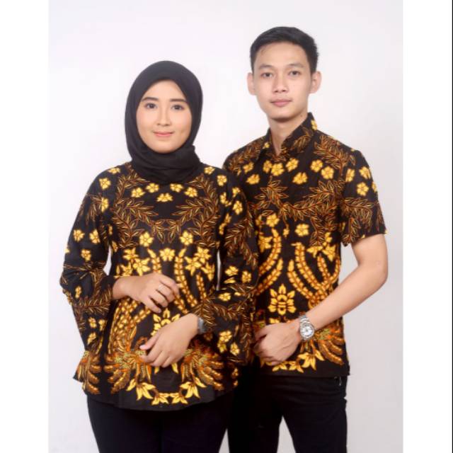 couple batik Blus Atasan wanita kemeja pria lengan pendek cendrawasih kuningTerbaru size M L XL