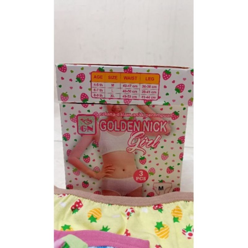 3 pcs celana dalam anak cewek golden nick | cd anak motif bahan katun termurah