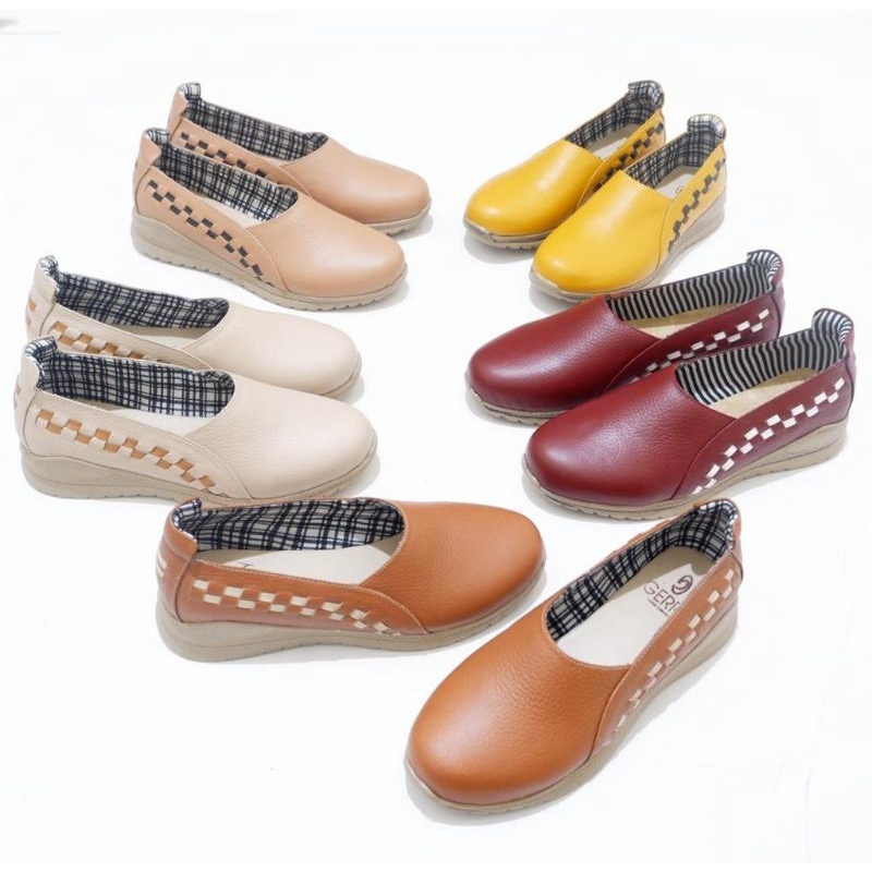 Sepatu Kulit Anyam Pinggir Kulit Sapi Asli Slipon Cewek Casual Kerajinan Garut Sukaregang