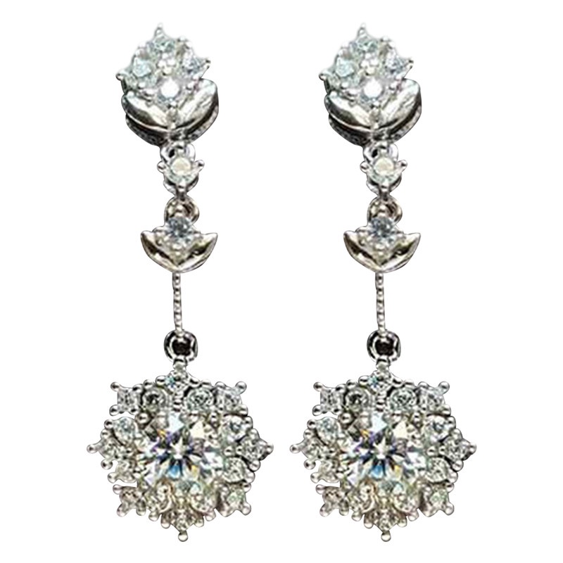 Anting Tusuk Gantung Wanita Warna Silver Hias CZ High Quality Untuk Pernikahan