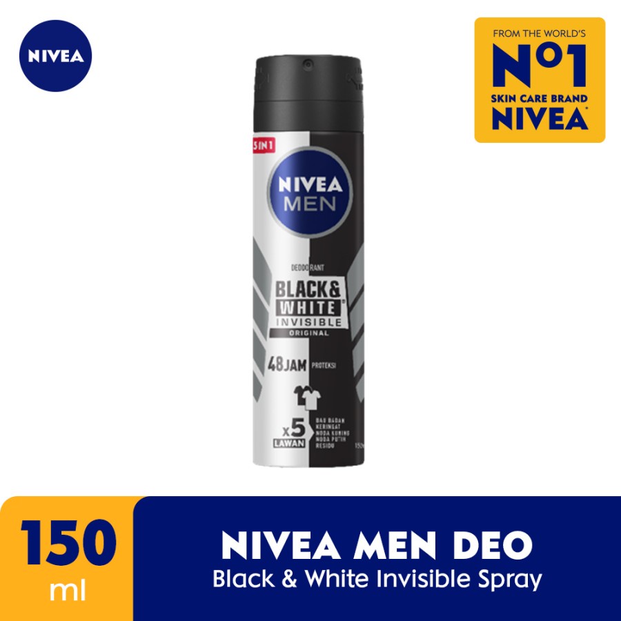 NIVEA MEN Deo Deodorant Invisible Black & White Spray 150ml - Melawan Bau / Deodoran pria / Nivea me