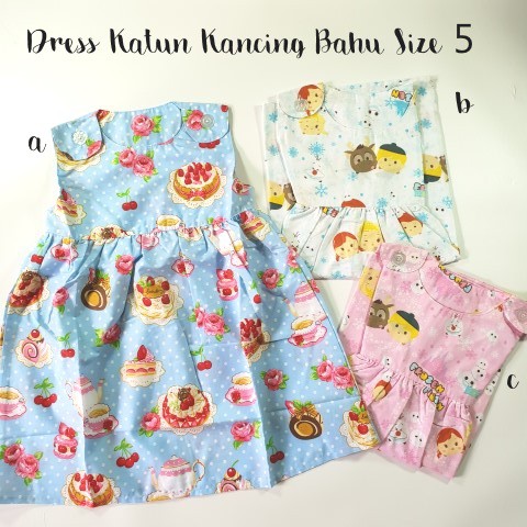 Dress Anak Katun Kancing Bahu Size 5