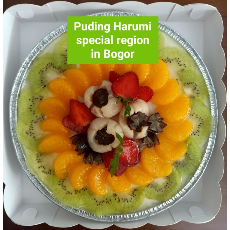 

PUDING SUSU Harumi dg topping buah segar. Volume 1000 ml. Halal.