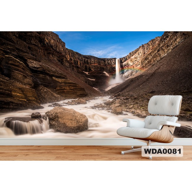 wallpaper custom waterfall 3d, wallpaper 3d air terjun, wallpaper dinding custom, wallpaper 3d