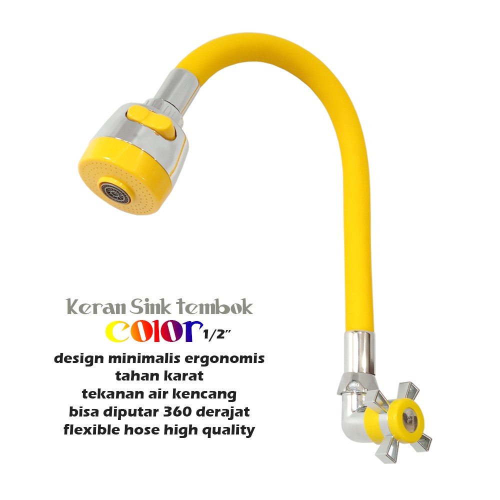 Kran Angsa Flexible Warna 1/2&quot; Keran Tembok Flexible Kran Sink Flexible Color Handle Baling / Engkol / Kran cuci piring