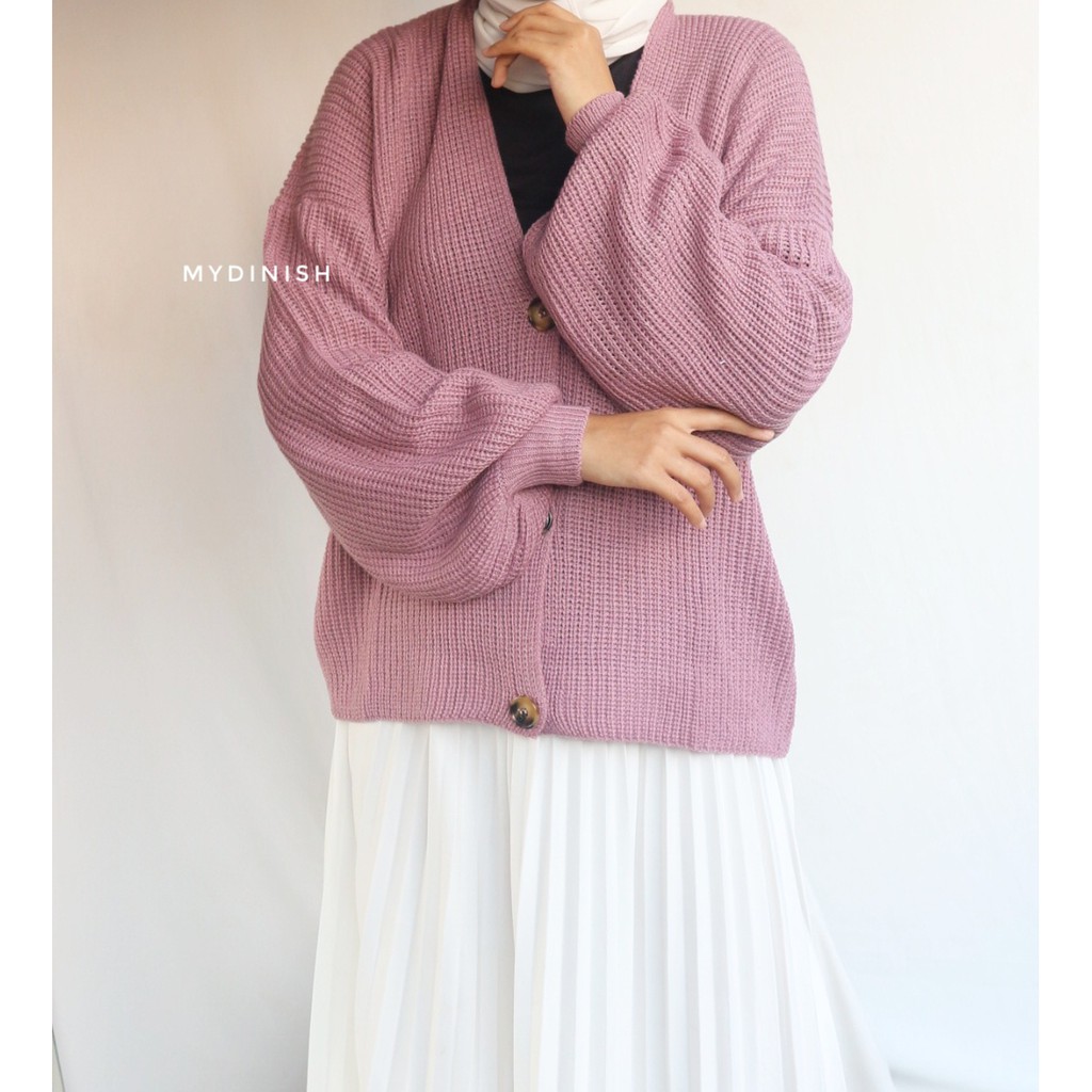 Amanda puffy cardy - Cardigan Wanita Motif Kancing