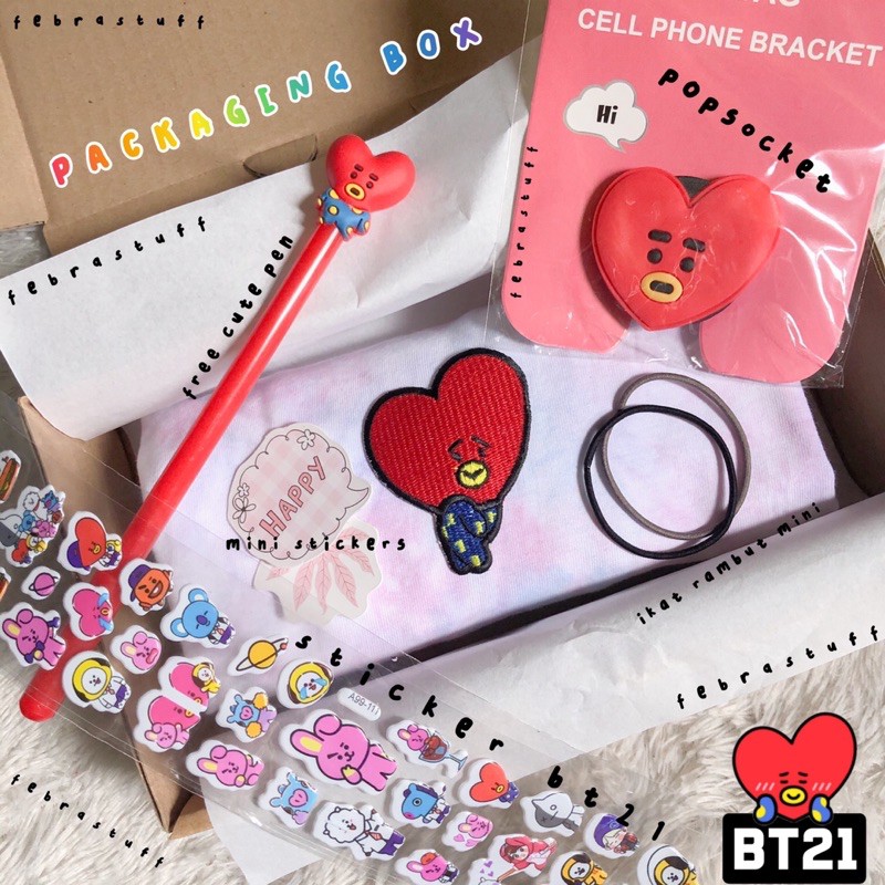 Gift Box Tie Dye T-Shirt BT21 / Kaos BT21/ Baju BTS / Baju BT21 / Tie dye patch / ARMY