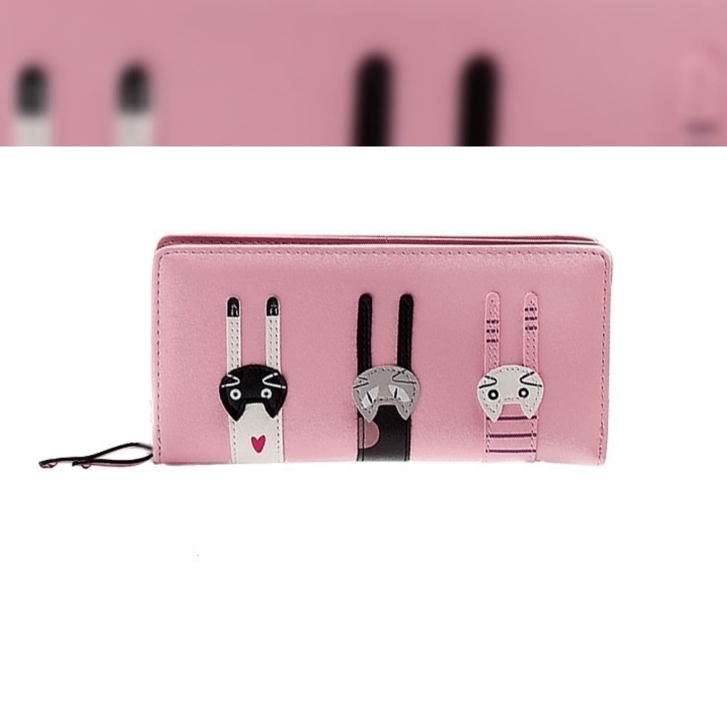 DOMPET PANJANG WANITA IMPORT KULIT PREMIUM KOREA KUCING LUCU PINK CLOSIA WA433P3 RESLETING KARTU SLOT UANG BESAR CEWEK MURAH BATAM PREMIUM BRANDED REMAJA KEKINIAN