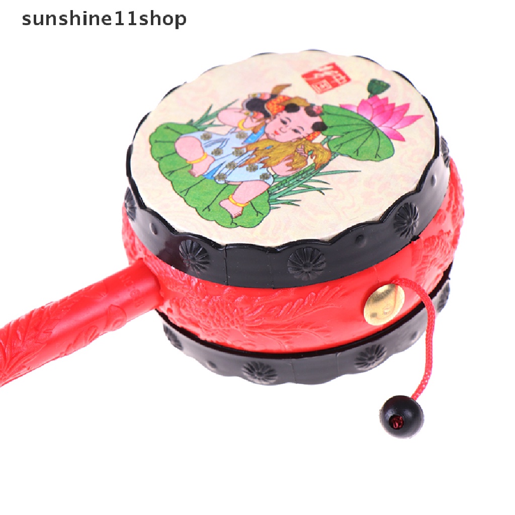 Sho 1Pc Mainan rattle Genggam Tradisional Cina Bentuk drum Motif Kartun Untuk Bayi