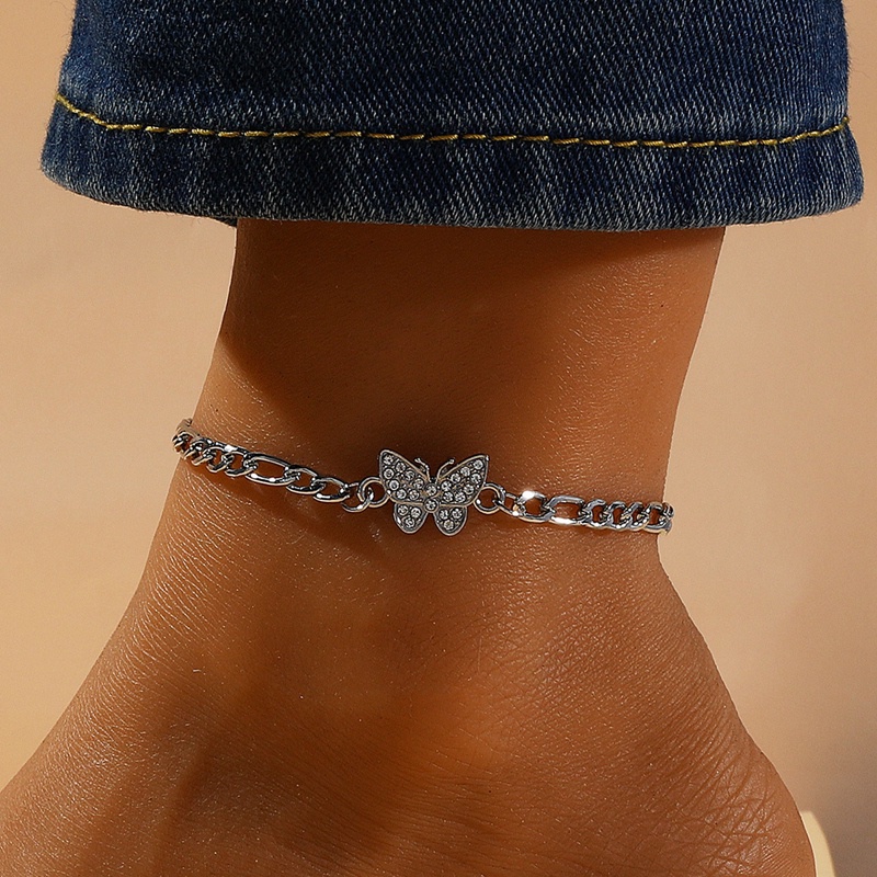 Gelang Kaki Rantai Manik-Manik Butterfly Warna Silver Gaya Boho Untuk Wanita