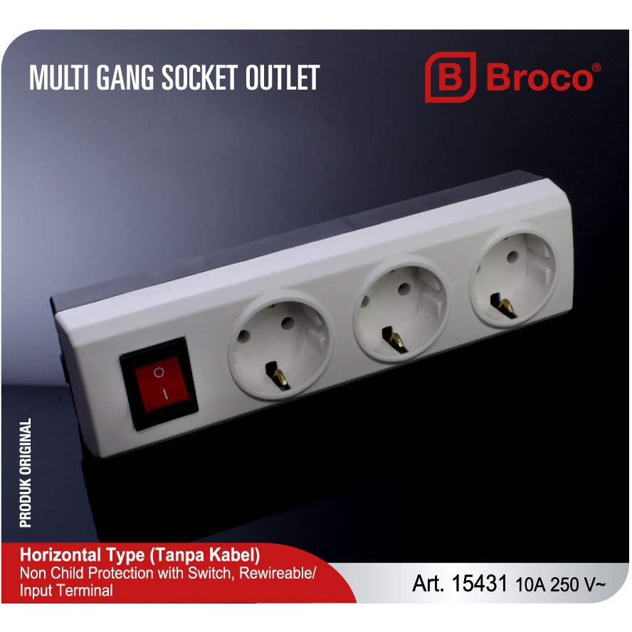 BROCO 15431 NCP 10A 250V SNI - Stop Kontak 3 Lubang Switch tanpa kabel