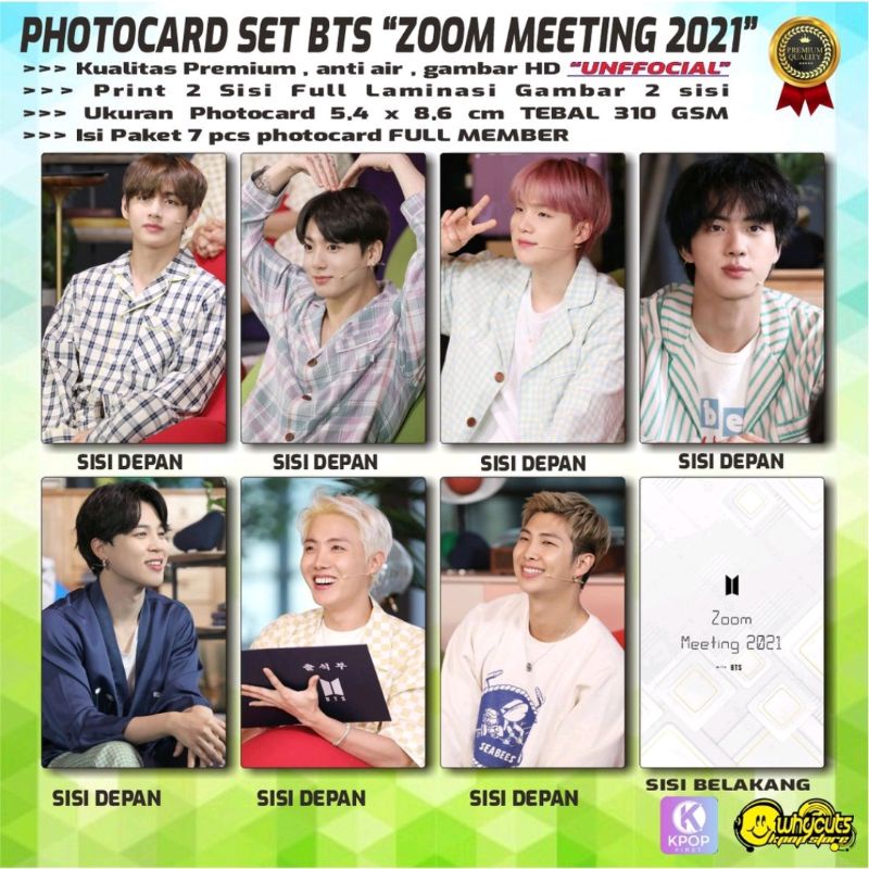 PHOTOCARD FULL SET KPOP PREMIUM BTS // ZOOM MEETING 2021 // ISI 7 PCS FULLNLAMINASI