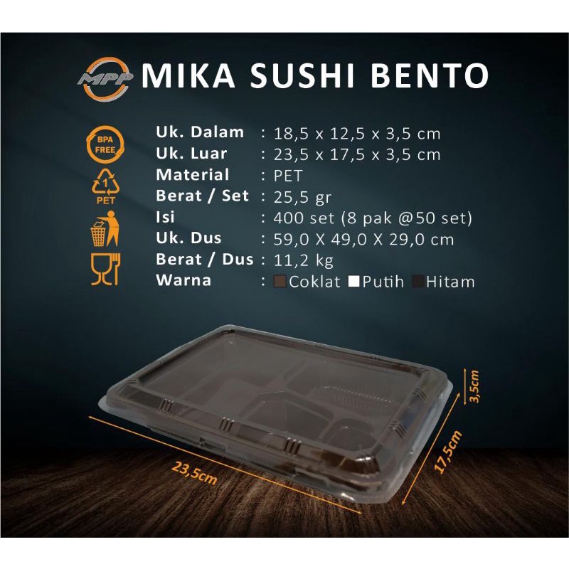 Mika Bento 4 Sekat Mika Sushi bento Bahan Plastik FoodGrade Isi 25PCS