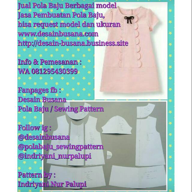 POLA PRODUKSI DRESS ANAK 016 - Pola Baju - Pola Instan - Pola Dress