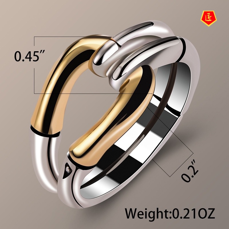 [Ready Stock]Creative Ins Style Geometric Bone 18K Gold Two-Tone Ring for Women