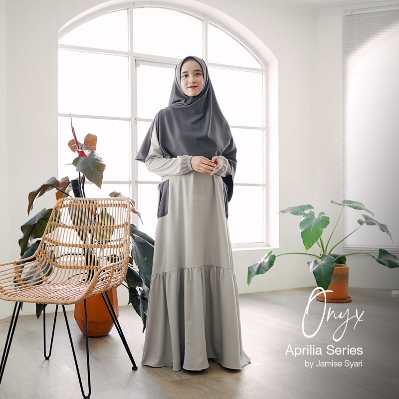 Set Gamis+Khimar Syari | Aprilia Series - Onyx | Jamise Syari