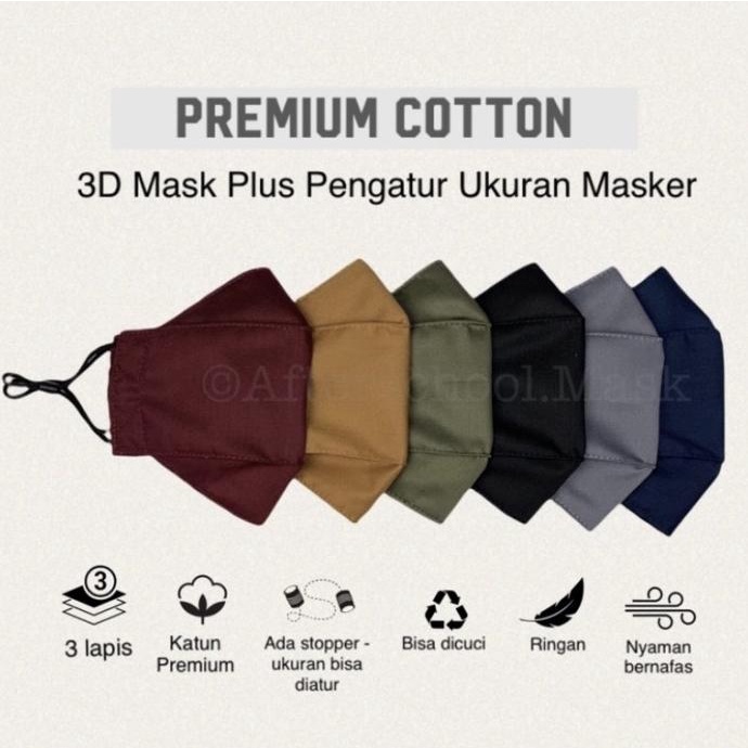 MASKER KAIN 3D DEWASA, REMAJA DENGAN STOPPER/ PENGATUR 90-afterschoolkids Ayo Beli