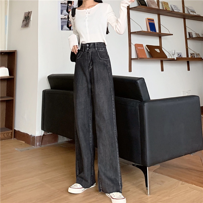 [COD&amp;READY STOK]Celana Jeans Wanita Loose Celana Panjang High Waist Straight Denim Pants