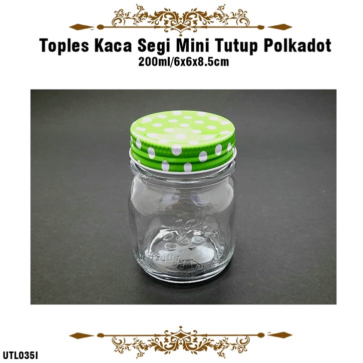 [1kg 6pcs] Toples Kaca Segi Mini Tutup Polkadot TOP-5508 200ml