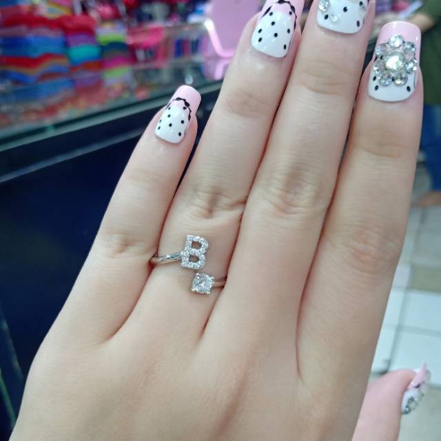 Cincin inisial mata solitaire silver 925 / perhiasan perak 925 berlapis emas