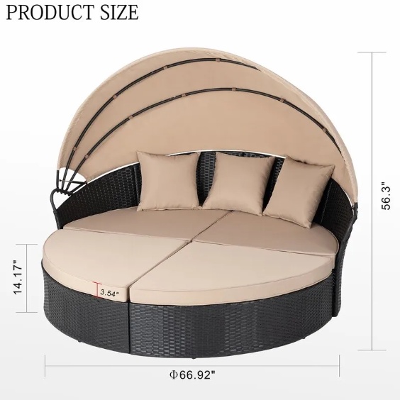 Daybed Rotan Sintetis Kolam Renang Dengan Payung